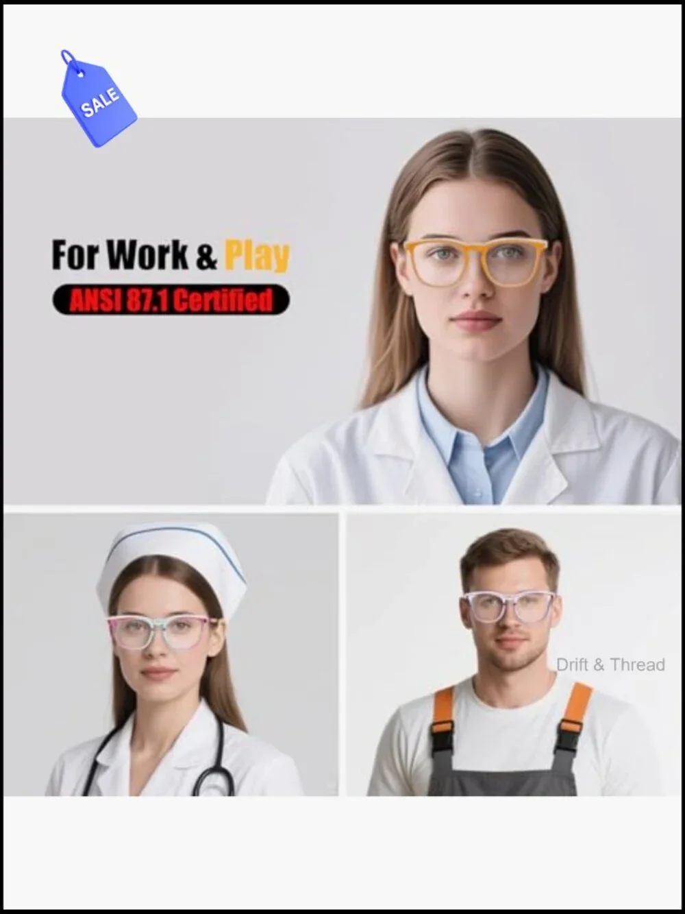 4 Pack Anti Fog Safety Glasses for Women, Blue Light Blocking Eye Protection